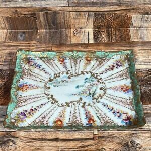 Vintage Platter Hand Painted Real Gold Trim Jewelry Home Decor Ceramic